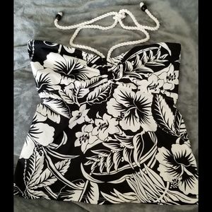 Ralph Lauren halter tankini blk/white hibiscus